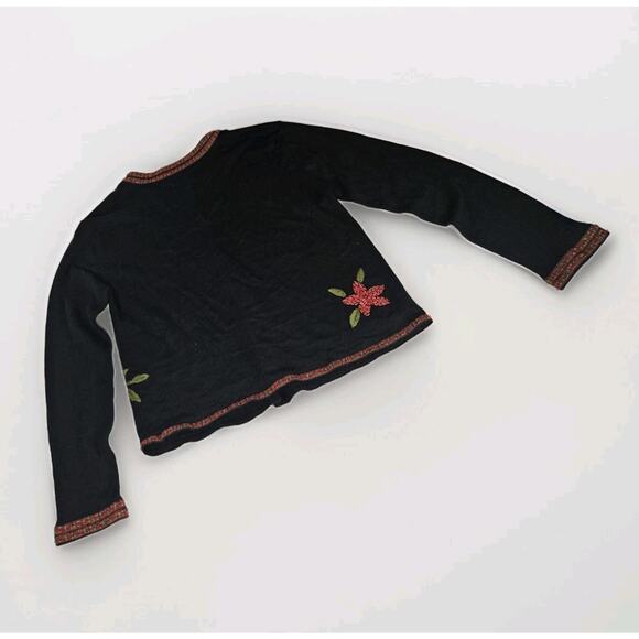 Silk Club Black Silk Cardigan Beaded Embroidered Holiday Sweater Petite Medium - Picture 5 of 7